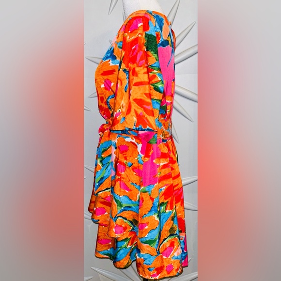 Unbranded SZM NWOT pink/orange multicolored wrap romper w/vanity snap bust 38” - Picture 5 of 8